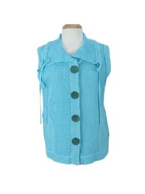 Focus Tunic Top Womens Size Medium Puckered Buttons Blue Soft Vest